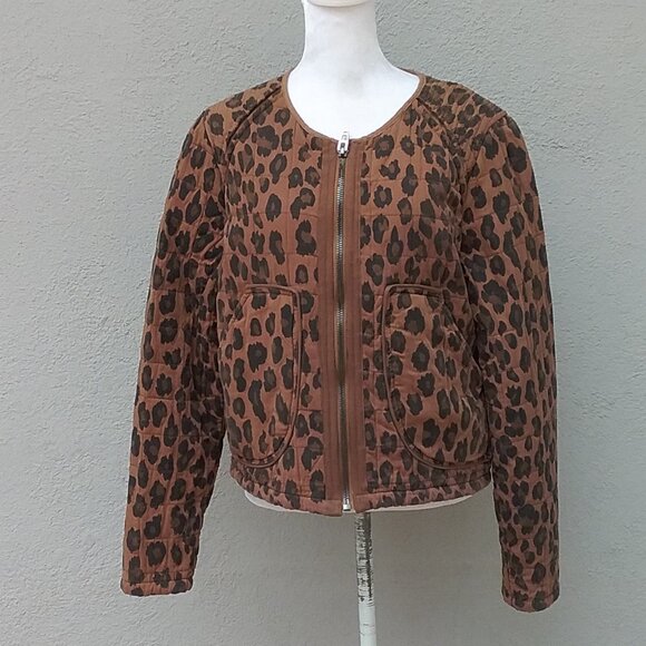 Blank NYC Jacket Women's Large Brown Black Cool Cat Quilted Animal Print Preppy - Picture 7 of 7